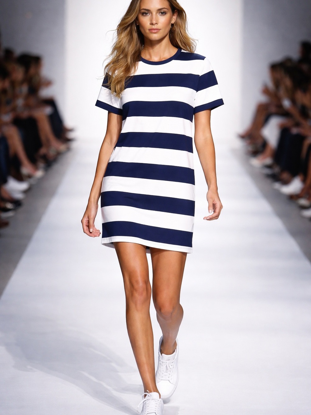 J. Crew Navy and White Striped Short Sleeve Midi Dress - Picture 2 of 11